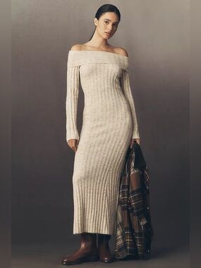 Anthropologie Glamorous Off-Shoulder Knit Midi Dress NWT